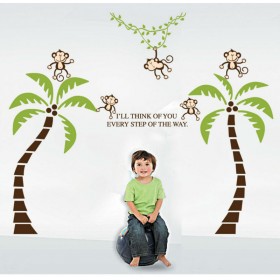 Large Coconut Palm Tree and Monkeys